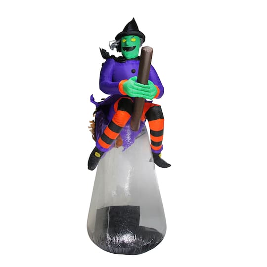 11ft. LED Lighted & Animated Inflatable Flying Witch Outdoor Halloween Décor